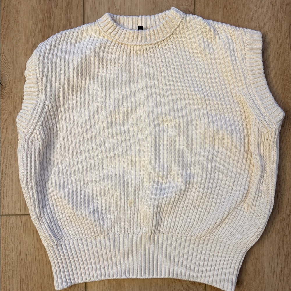 Cream Ribbed Women's Sweater Vest XS